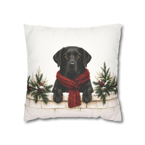 Black Lab Christmas Pillow Cover, Labrador Retriever Holiday Decor, Dog Lover Gift