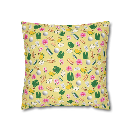 Augusta Golf Pillow Cover – Yellow Southern Golf Pattern, Azalea & Tournament Week Decor