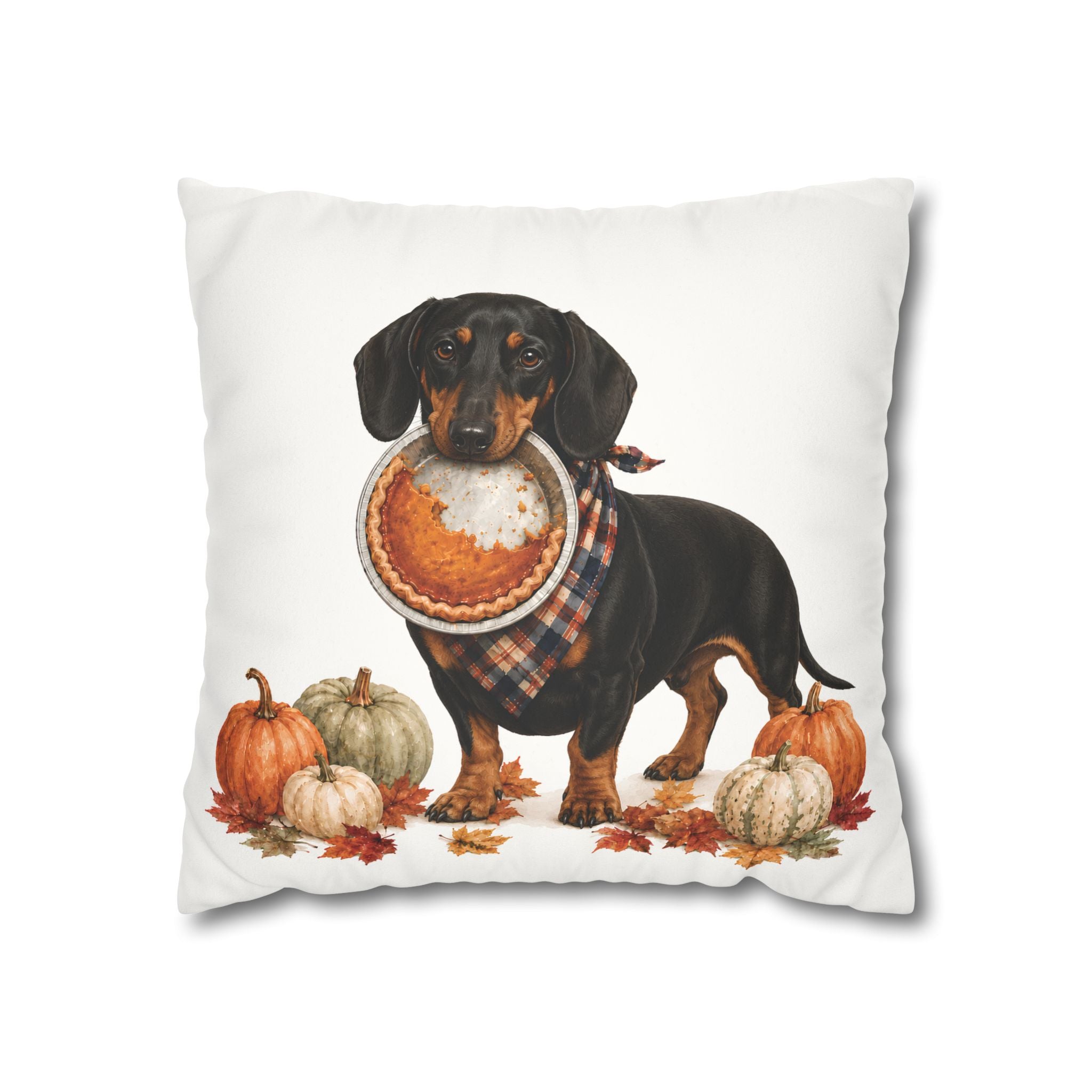 Thanksgiving Black-and-Tan Dachshund Pillow Cover – Double-Sided