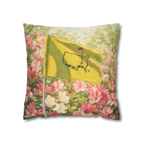 Augusta Golf Flag Pillow Cover – Yellow Flag & Azalea Golf Decor, Golfer Gift