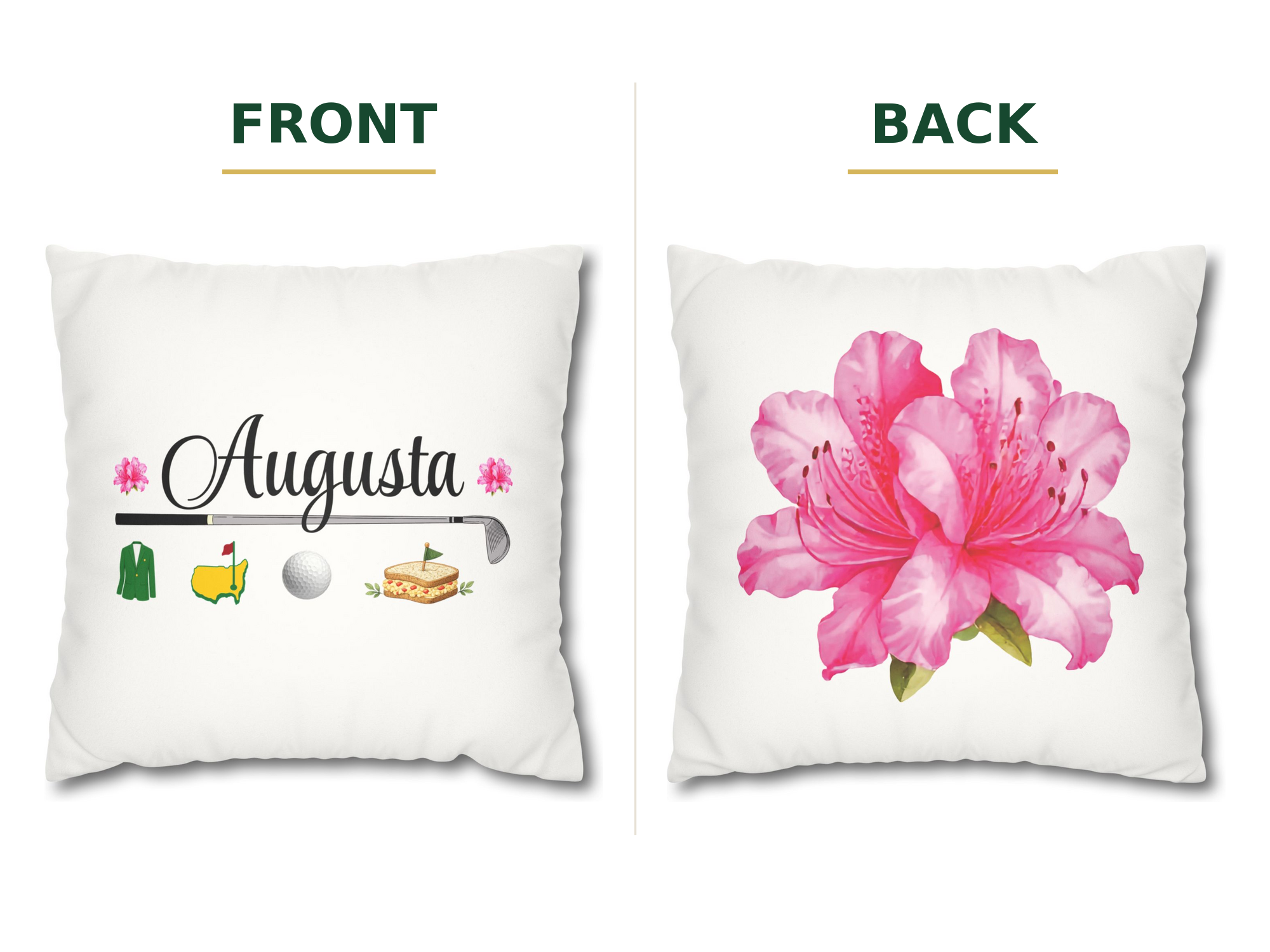 Augusta golf decor, yellow golf pillow, golf pillow cover, azalea pillow, southern golf decor, tournament week, golfer gift, golf hostess gift, country club decor, pimento cheese, spring golf decor, client gift, corporate golf gift