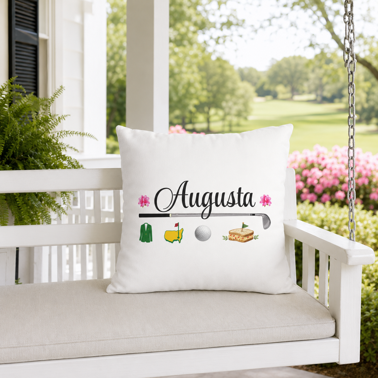 Augusta golf decor, yellow golf pillow, golf pillow cover, azalea pillow, southern golf decor, tournament week, golfer gift, golf hostess gift, country club decor, pimento cheese, spring golf decor, client gift, corporate golf gift