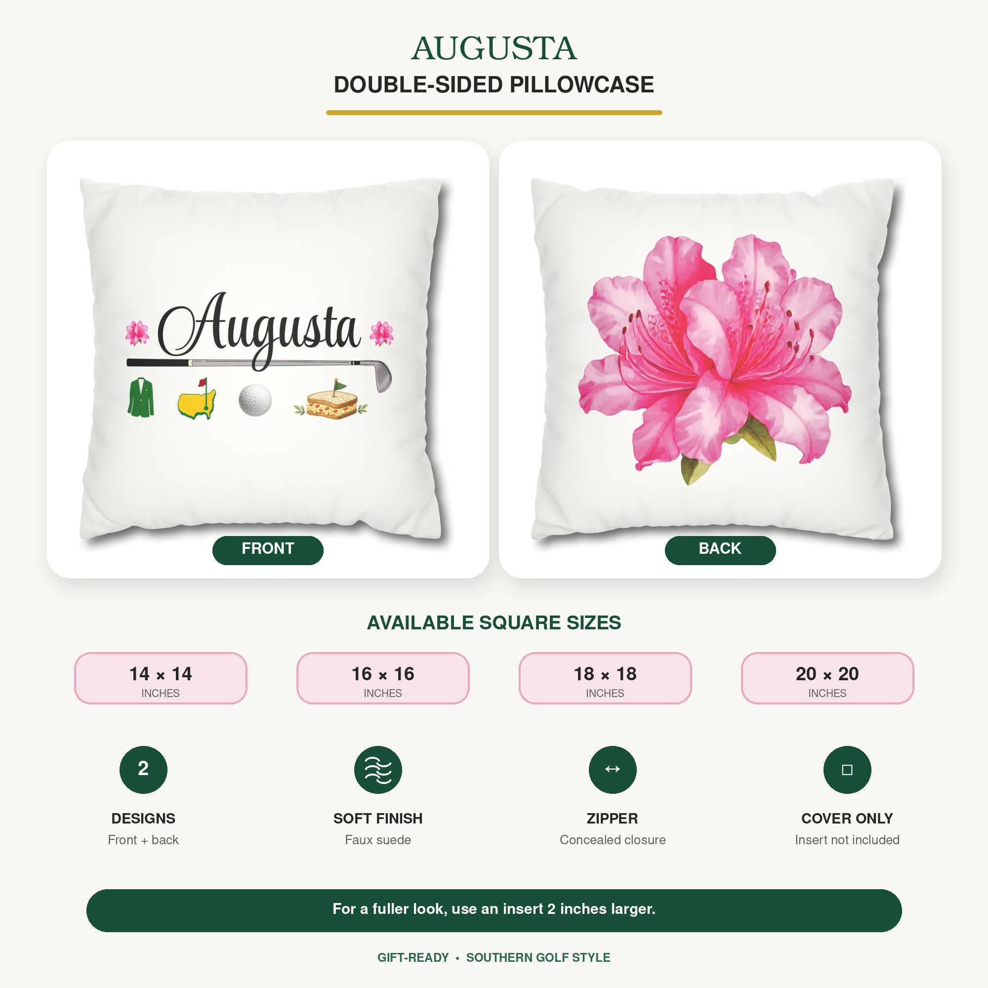 Augusta golf decor, yellow golf pillow, golf pillow cover, azalea pillow, southern golf decor, tournament week, golfer gift, golf hostess gift, country club decor, pimento cheese, spring golf decor, client gift, corporate golf gift