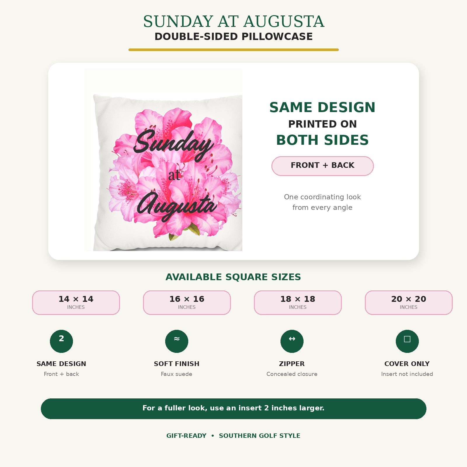 Sunday at Augusta Golf Pillow Cover – Pink Azalea Southern Golf Decor, Hostess Gift