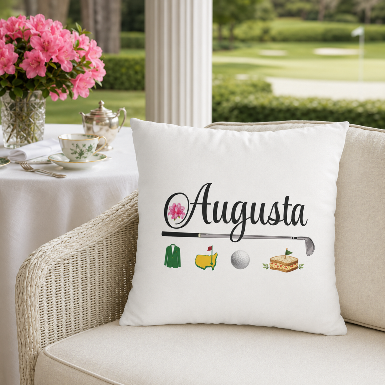Augusta Golf Pillow Cover – Double-Sided Pink Azalea & Southern Golf Decor