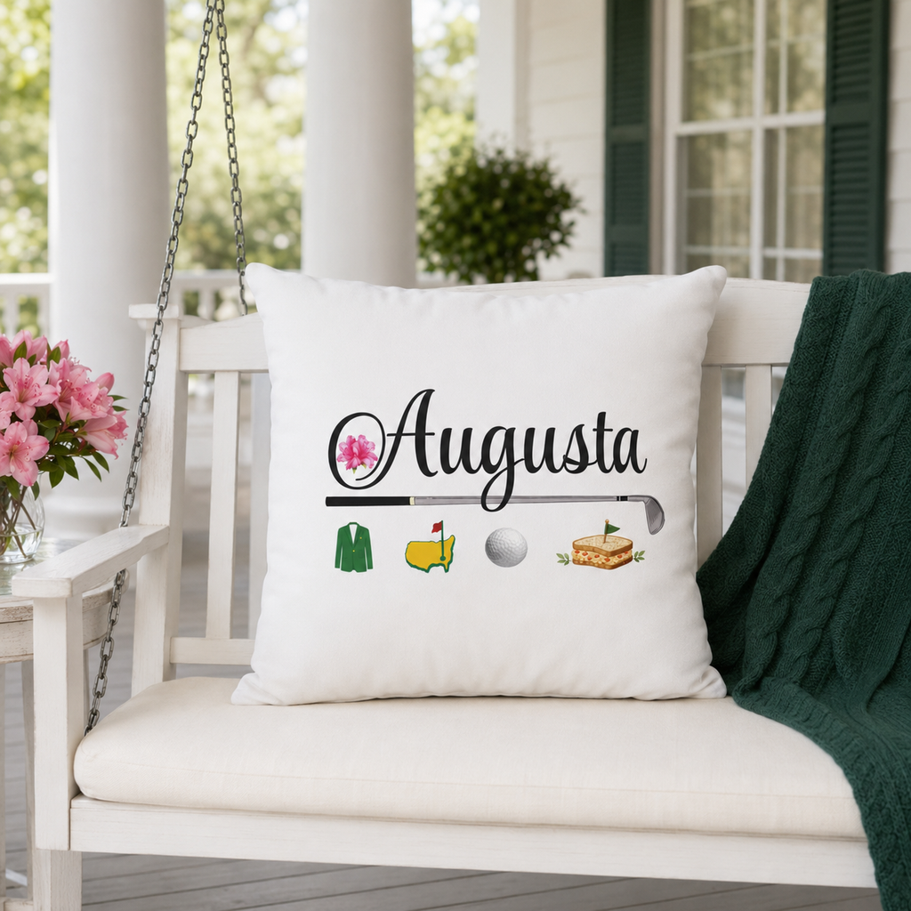 Augusta Golf Pillow Cover – Double-Sided Pink Azalea & Southern Golf Decor