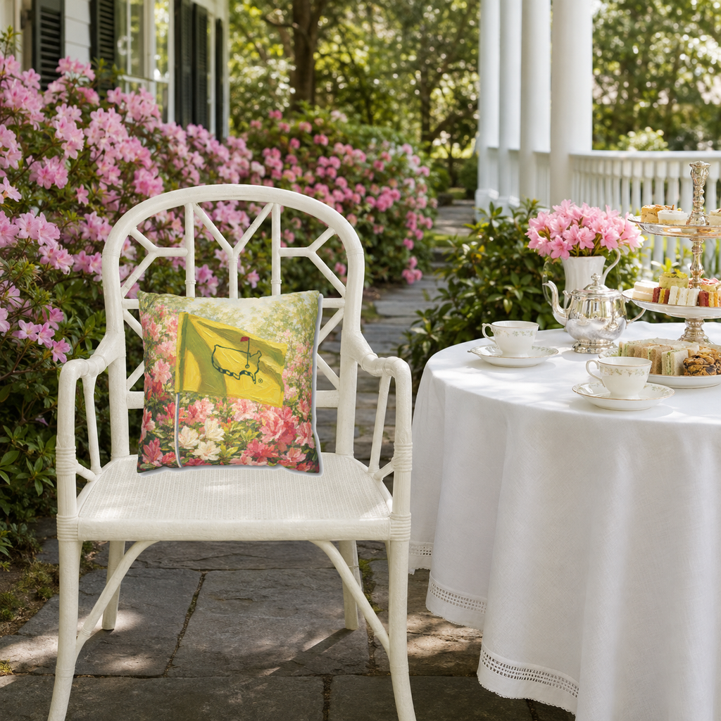 Augusta Golf Flag Pillow Cover – Yellow Flag & Azalea Golf Decor, Golfer Gift