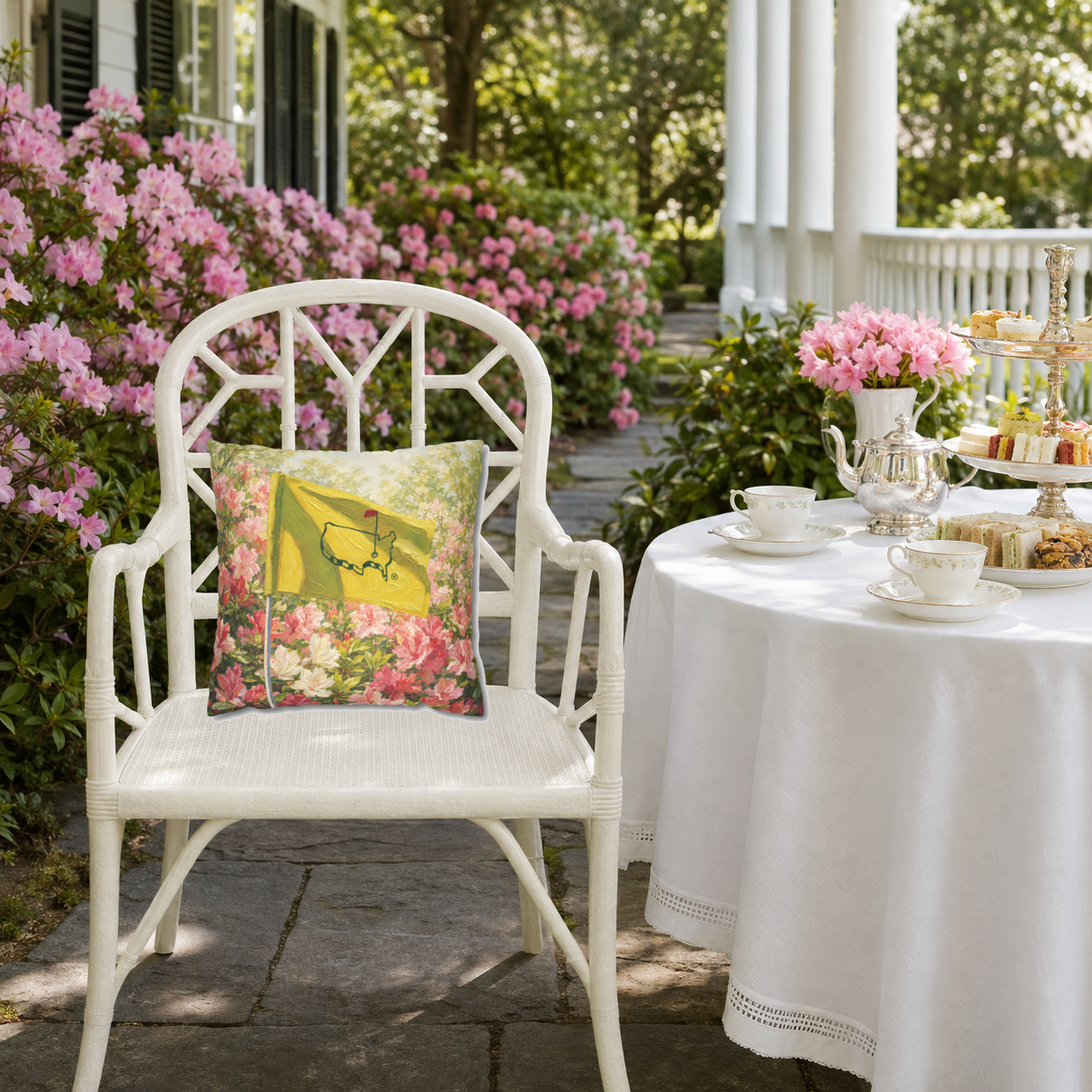 Augusta Golf Flag Pillow Cover – Yellow Flag & Azalea Golf Decor, Golfer Gift