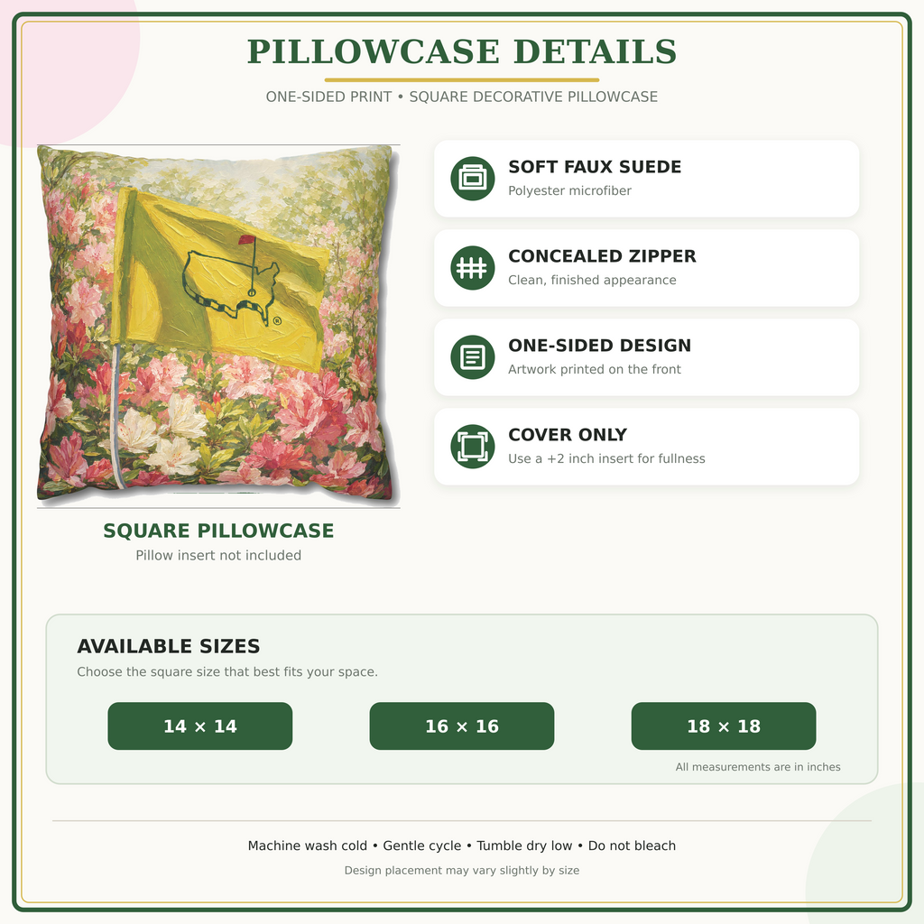 Augusta Golf Flag Pillow Cover – Yellow Flag & Azalea Golf Decor, Golfer Gift