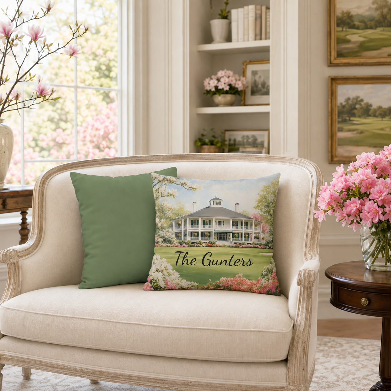 Personalized Augusta Golf Clubhouse Pillow Cover – Southern Golfer Gift, Custom Golf Decor