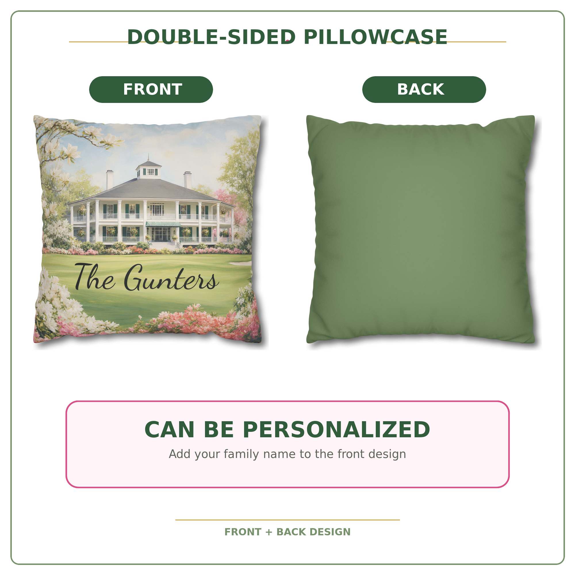 Personalized Augusta Golf Clubhouse Pillow Cover – Southern Golfer Gift, Custom Golf Decor