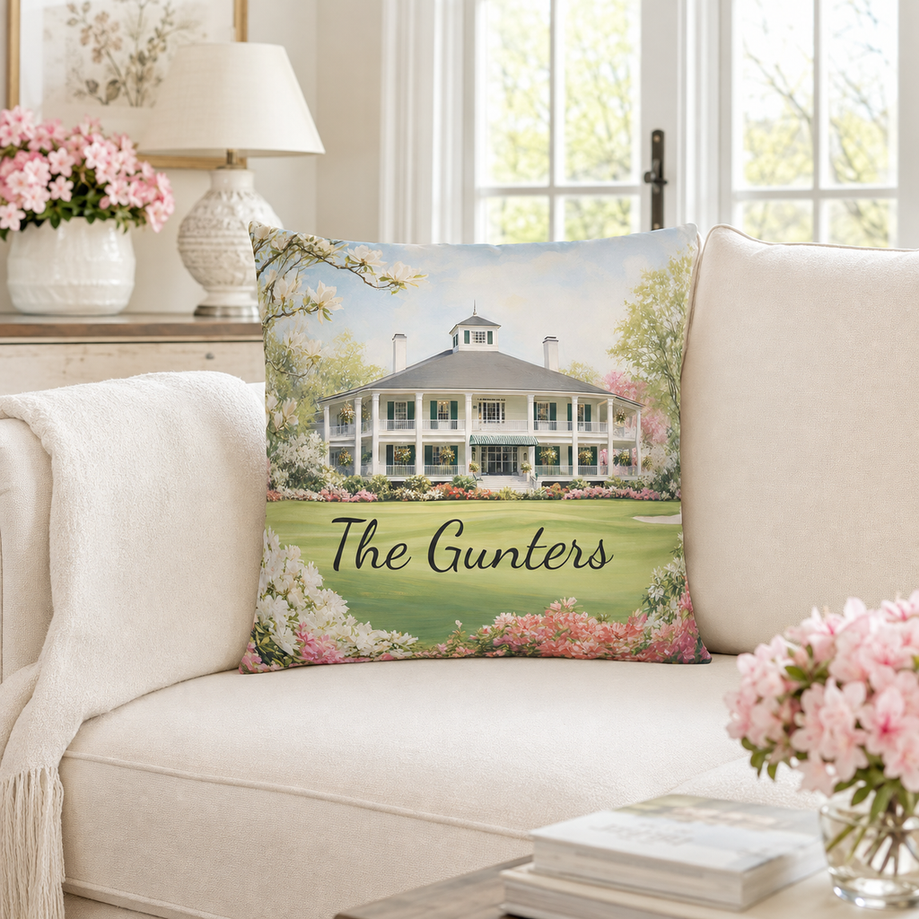 Personalized Augusta Golf Clubhouse Pillow Cover – Southern Golfer Gift, Custom Golf Decor