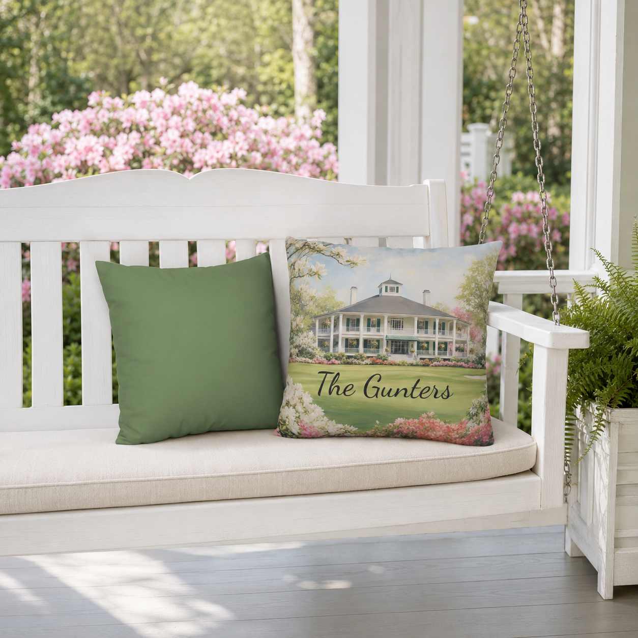 Personalized Augusta Golf Clubhouse Pillow Cover – Southern Golfer Gift, Custom Golf Decor