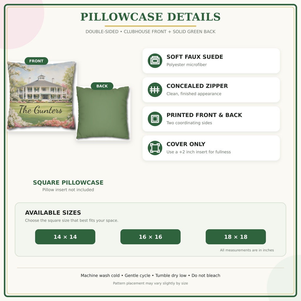 Personalized Augusta Golf Clubhouse Pillow Cover – Southern Golfer Gift, Custom Golf Decor