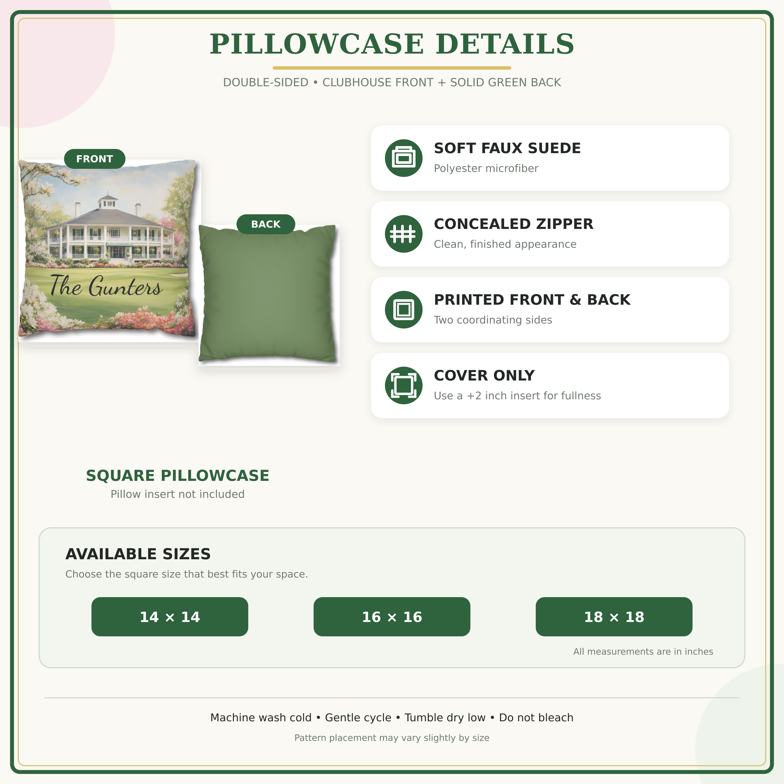 Personalized Augusta Golf Clubhouse Pillow Cover – Southern Golfer Gift, Custom Golf Decor
