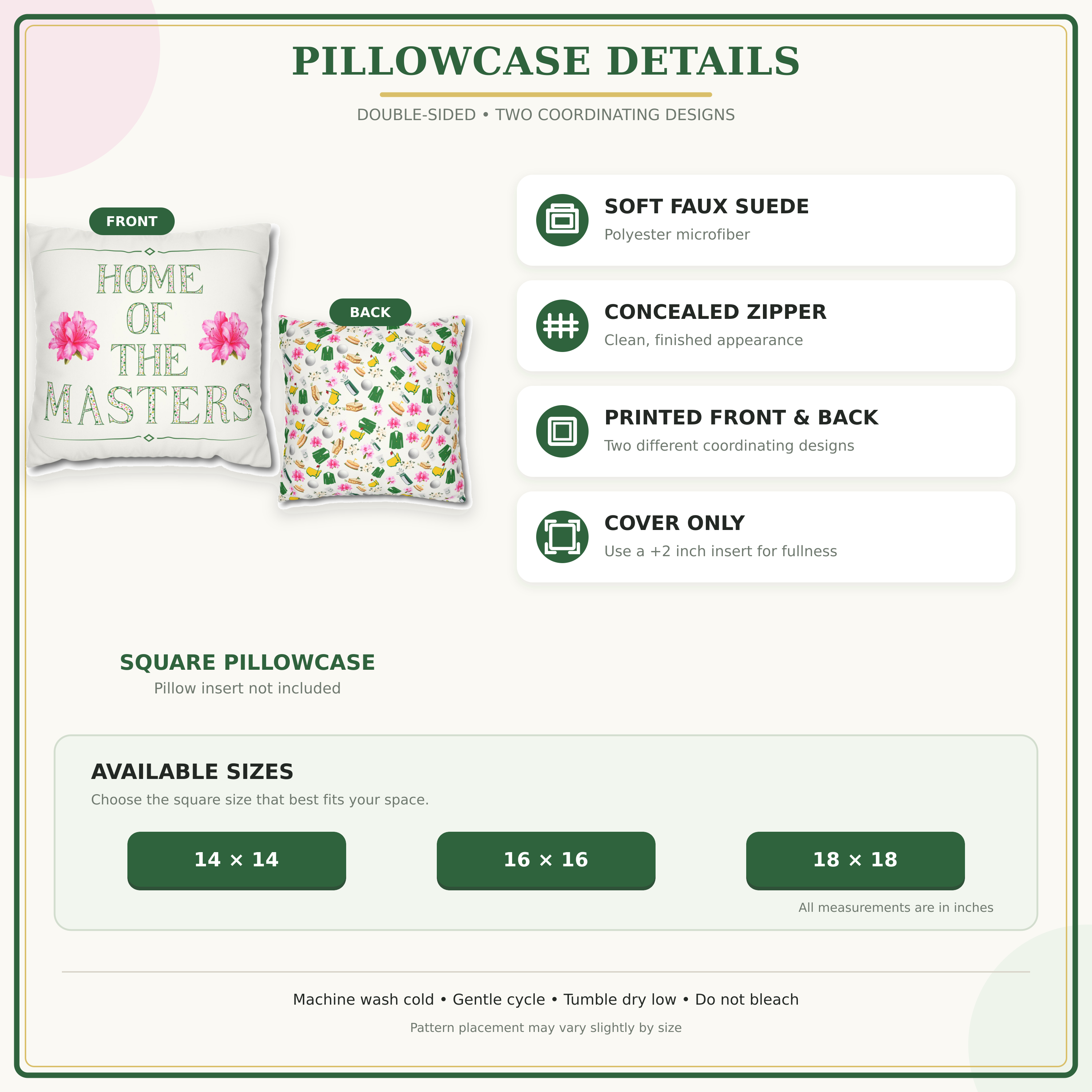 Augusta Golf Pillow Cover – Pink Floral Southern Golf Decor, Golfer Gift
