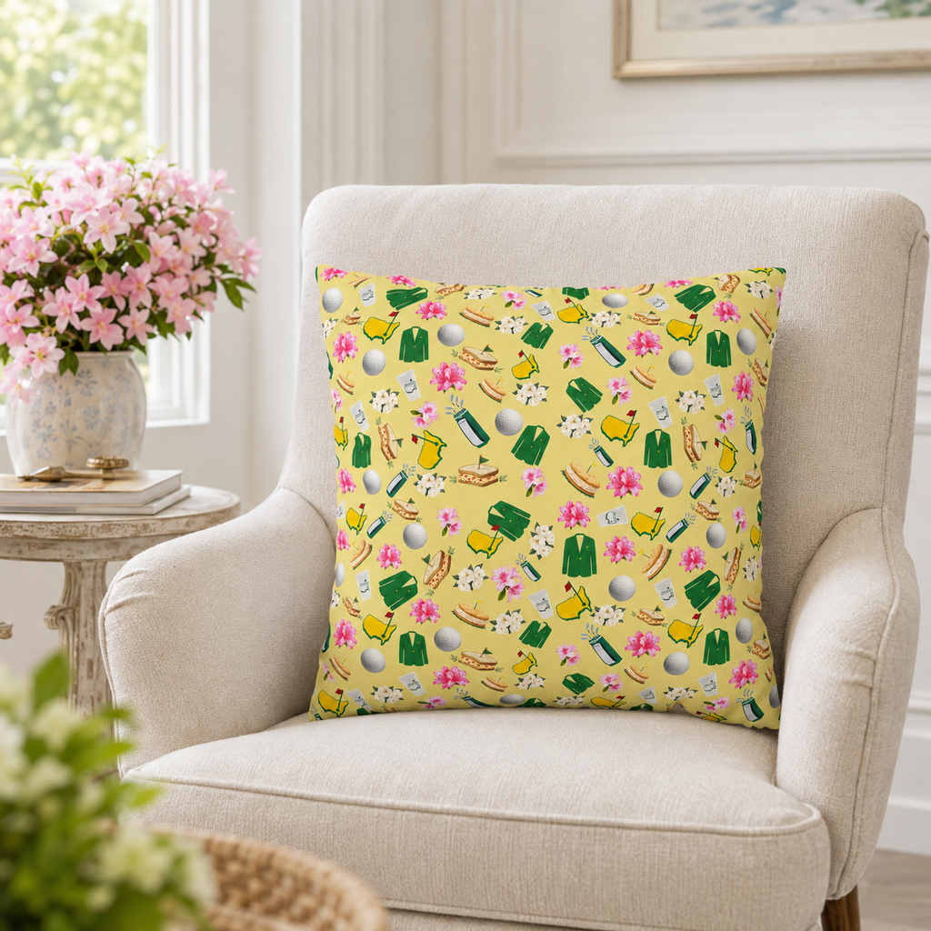 Augusta Golf Pillow Cover – Yellow Southern Golf Pattern, Azalea & Tournament Week Decor