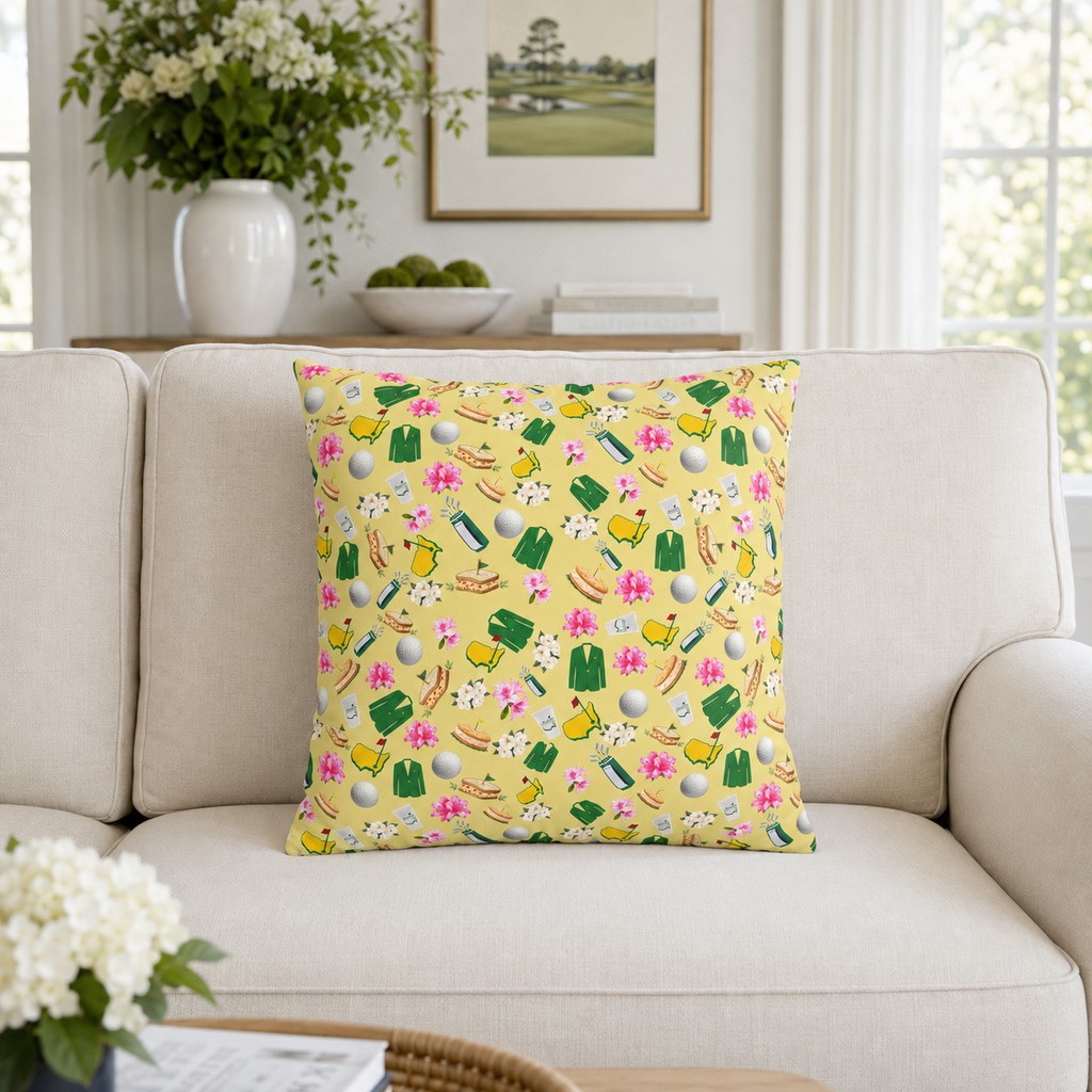 Augusta Golf Pillow Cover – Yellow Southern Golf Pattern, Azalea & Tournament Week Decor
