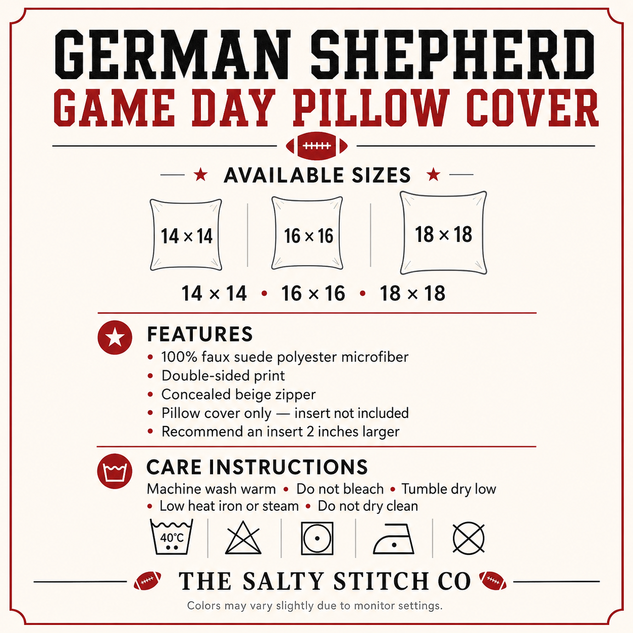 German Shepherd Football Pillow Cover – Georgia Game Day Dog Pillow, Red & Black Decor