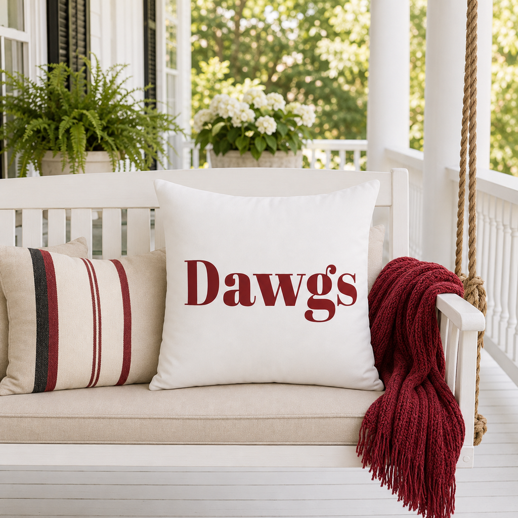 DAWGS Football Pillow Cover – Georgia Game Day Pillow, Red & Black College Football Decor