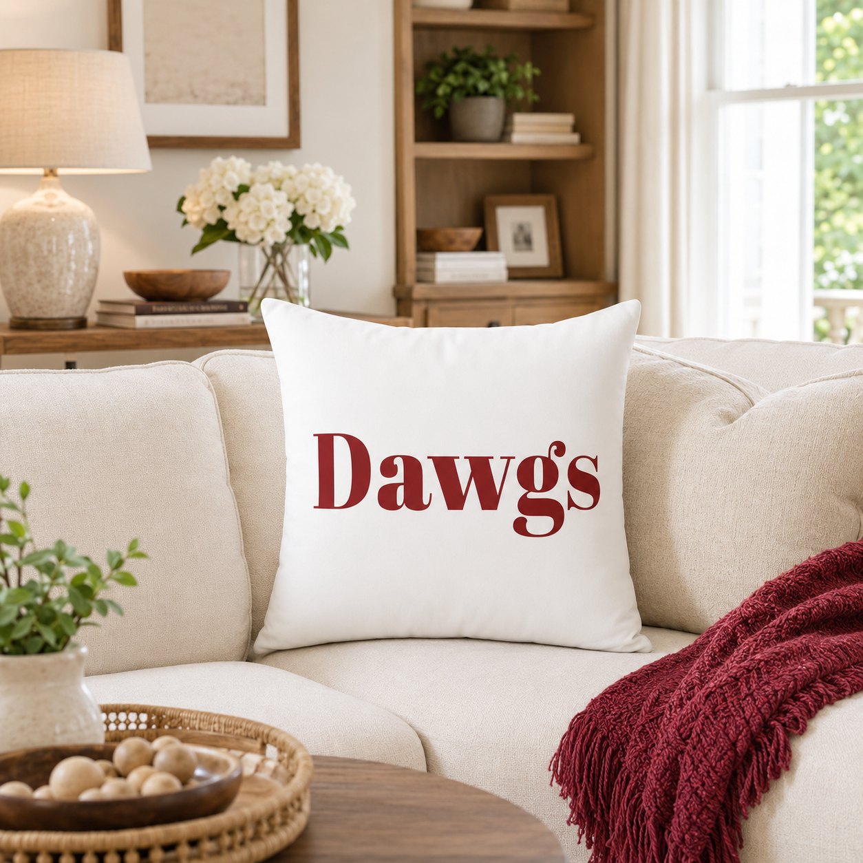 DAWGS Football Pillow Cover – Georgia Game Day Pillow, Red & Black College Football Decor