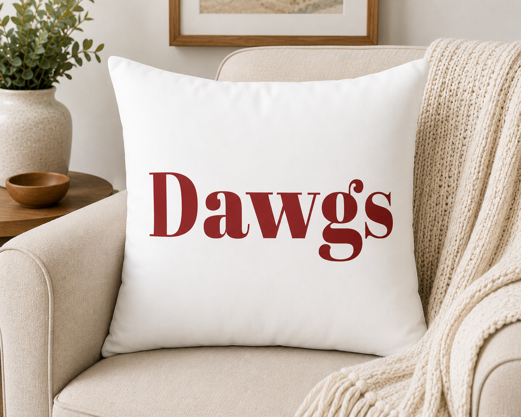 DAWGS Football Pillow Cover – Georgia Game Day Pillow, Red & Black College Football Decor