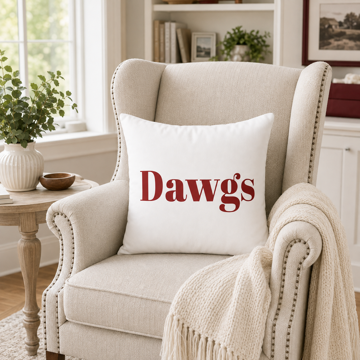 DAWGS Football Pillow Cover – Georgia Game Day Pillow, Red & Black College Football Decor