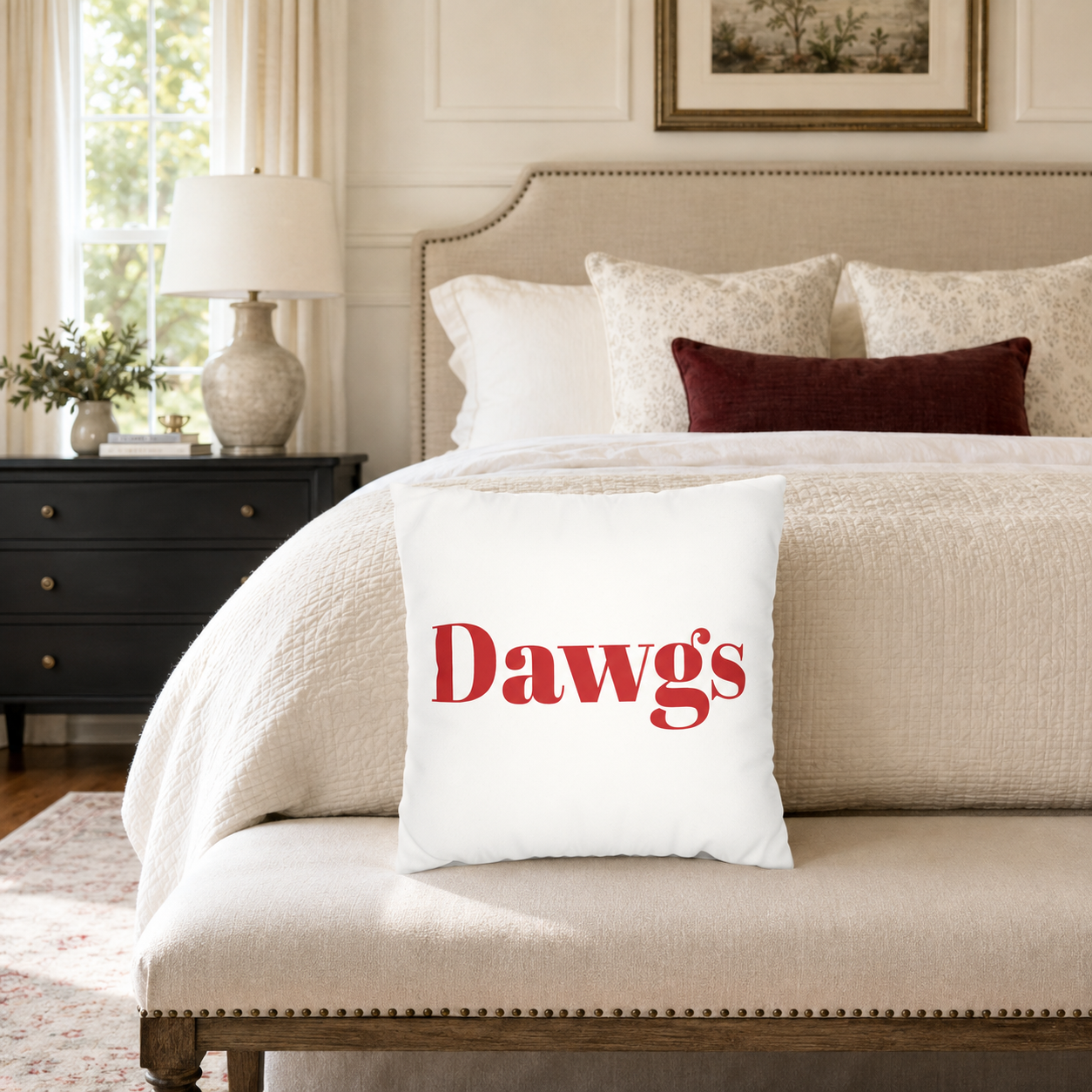 DAWGS Football Pillow Cover – Georgia Game Day Pillow, Red & Black College Football Decor
