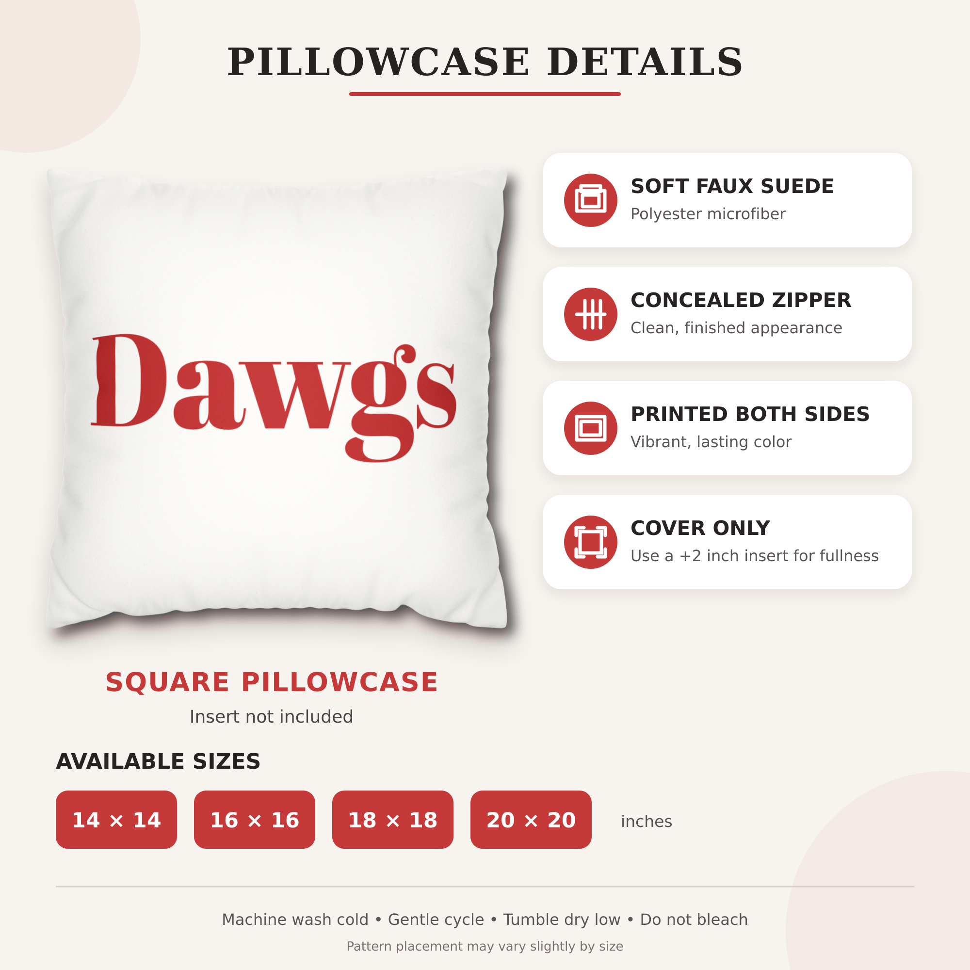 DAWGS Football Pillow Cover – Georgia Game Day Pillow, Red & Black College Football Decor