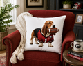 Basset Hound Football Pillow Cover – Georgia Game Day Dog Pillow, Red & Black Tailgate Decor