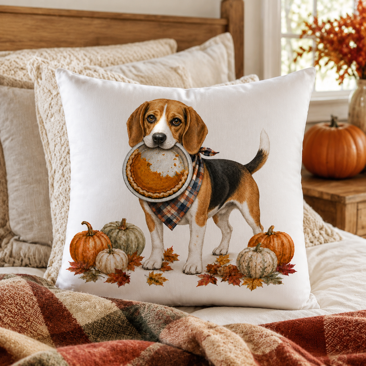 Thanksgiving Beagle Dog Pillow Cover – Double-Sided