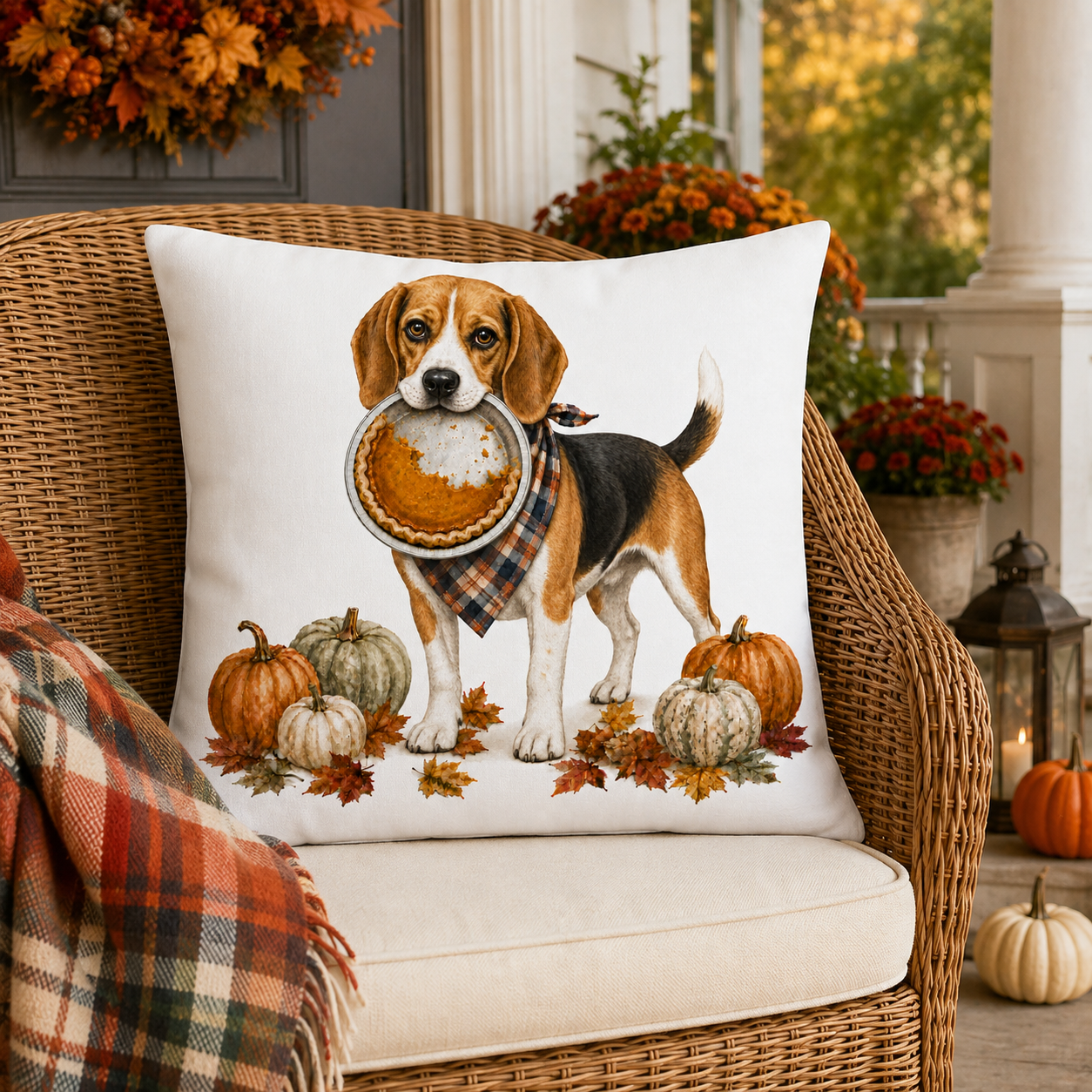 Thanksgiving Beagle Dog Pillow Cover – Double-Sided
