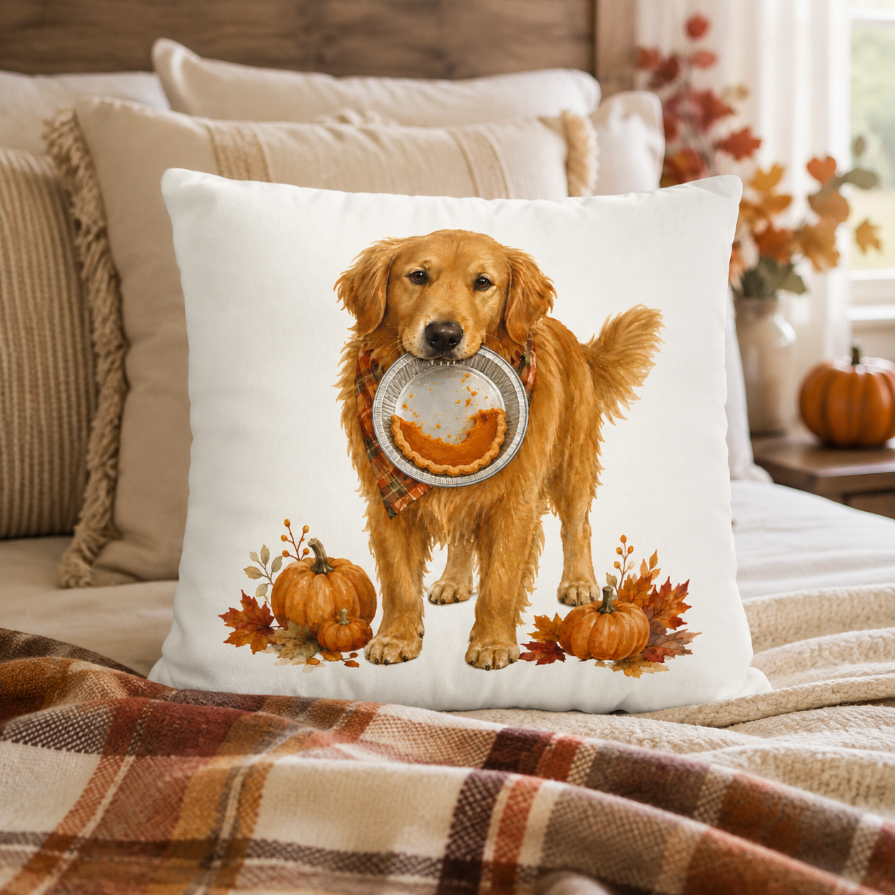Thanksgiving Golden Retriever Pillow Cover – Double-Sided