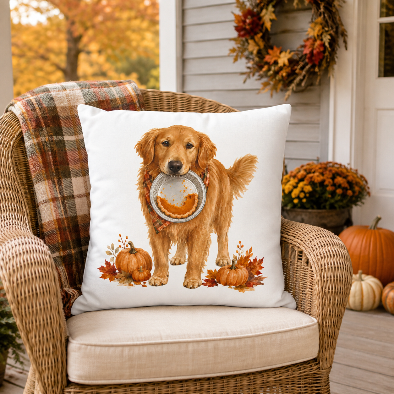 Thanksgiving Golden Retriever Pillow Cover – Double-Sided