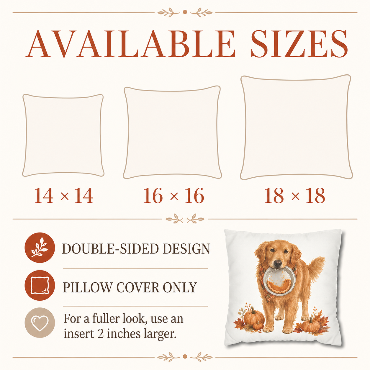 Thanksgiving Golden Retriever Pillow Cover – Double-Sided