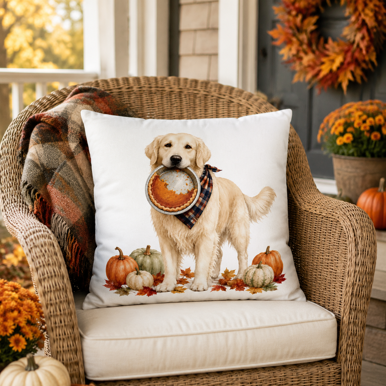 Thanksgiving English Cream Golden Retriever Pillow Cover – Double-Sided