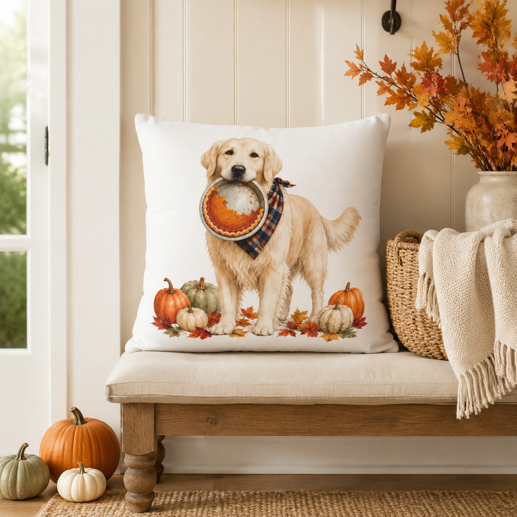 Thanksgiving English Cream Golden Retriever Pillow Cover – Double-Sided