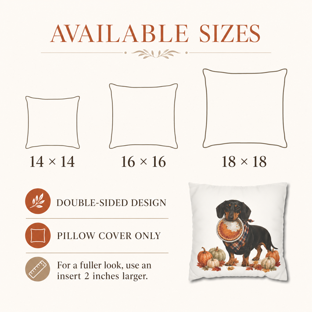Thanksgiving Black-and-Tan Dachshund Pillow Cover – Double-Sided