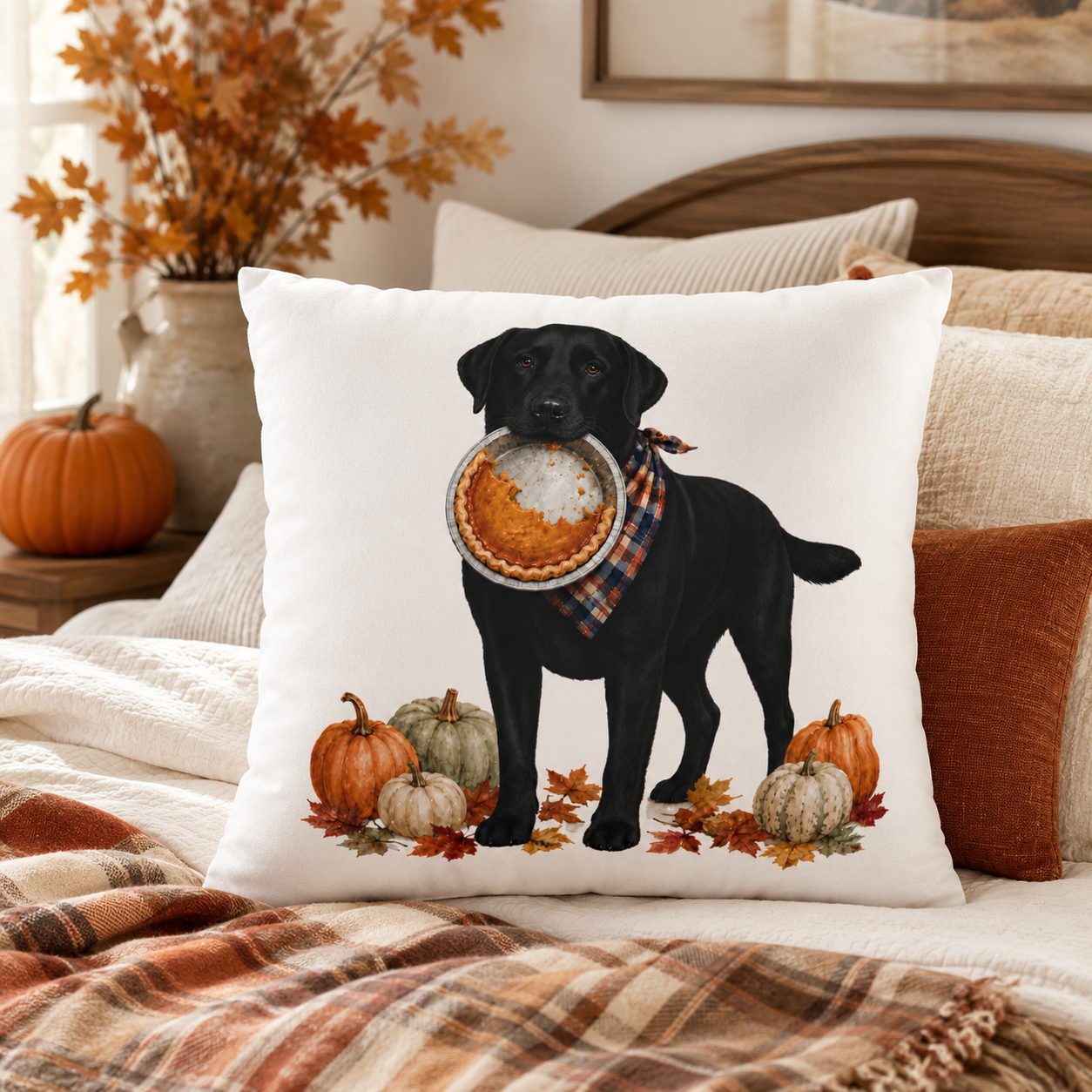 Thanksgiving Black Lab Pillow Cover – Double-Sided