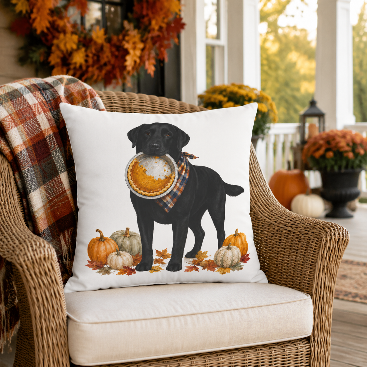 Thanksgiving Black Lab Pillow Cover – Double-Sided