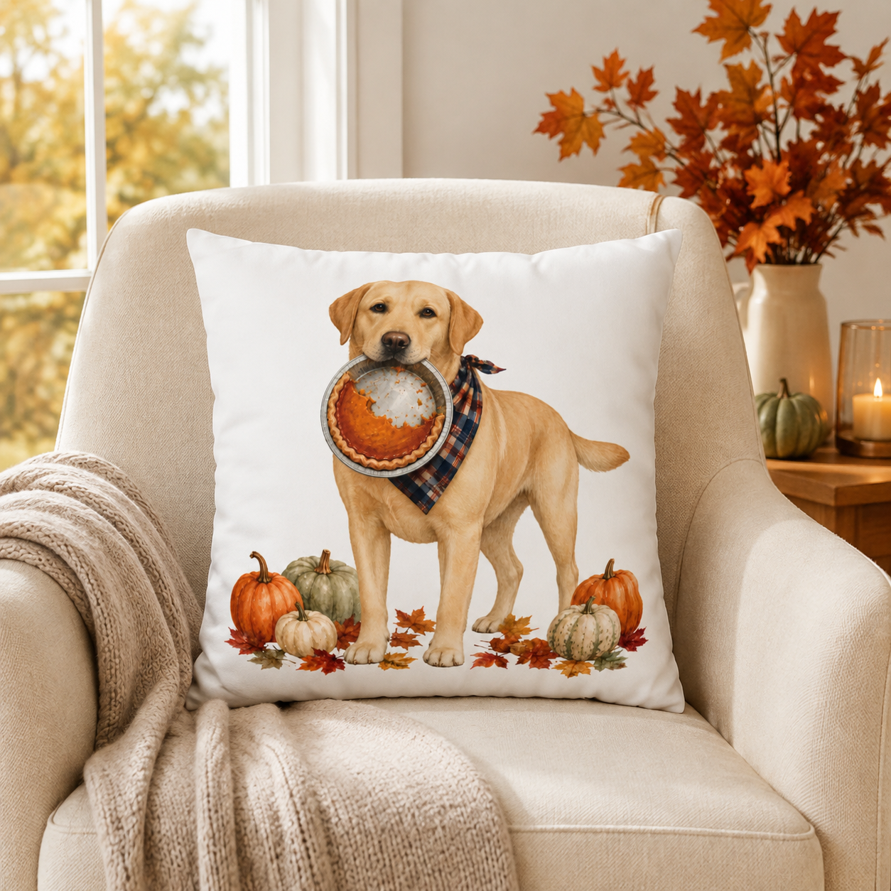 Thanksgiving Yellow Lab Pillow Cover – Double-Sided