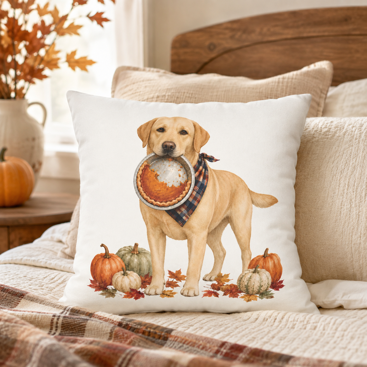Thanksgiving Yellow Lab Pillow Cover – Double-Sided