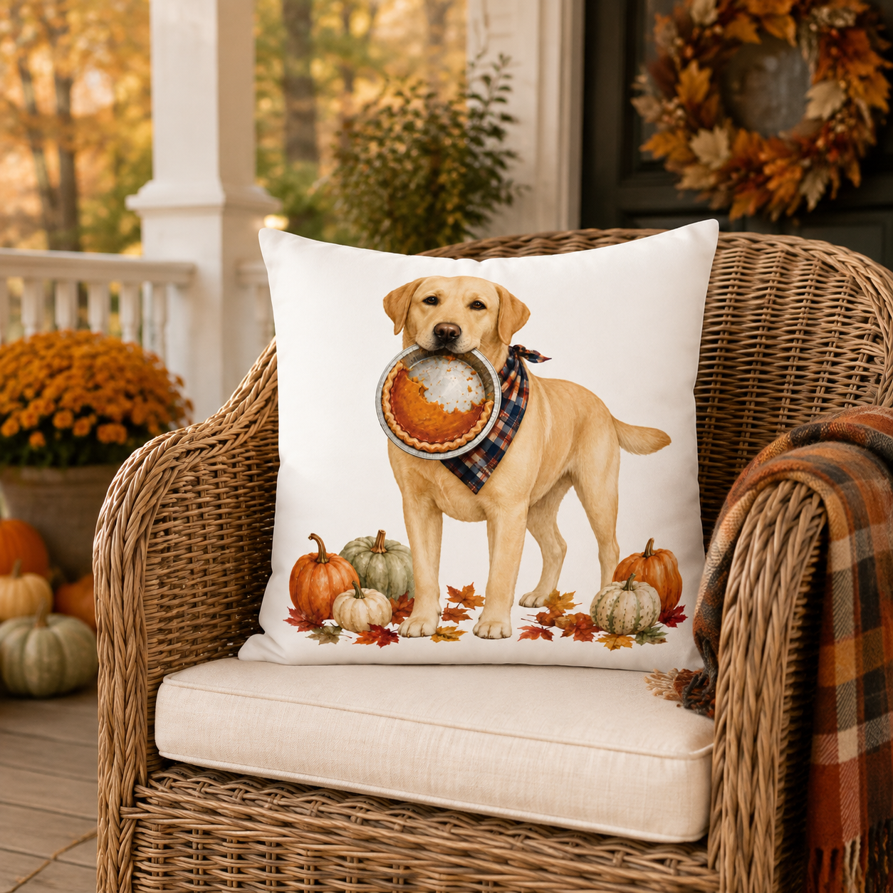 Thanksgiving Yellow Lab Pillow Cover – Double-Sided