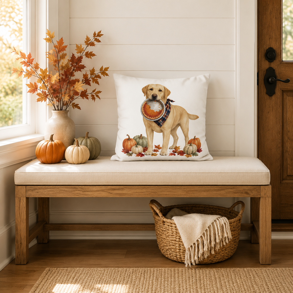Thanksgiving Yellow Lab Pillow Cover – Double-Sided