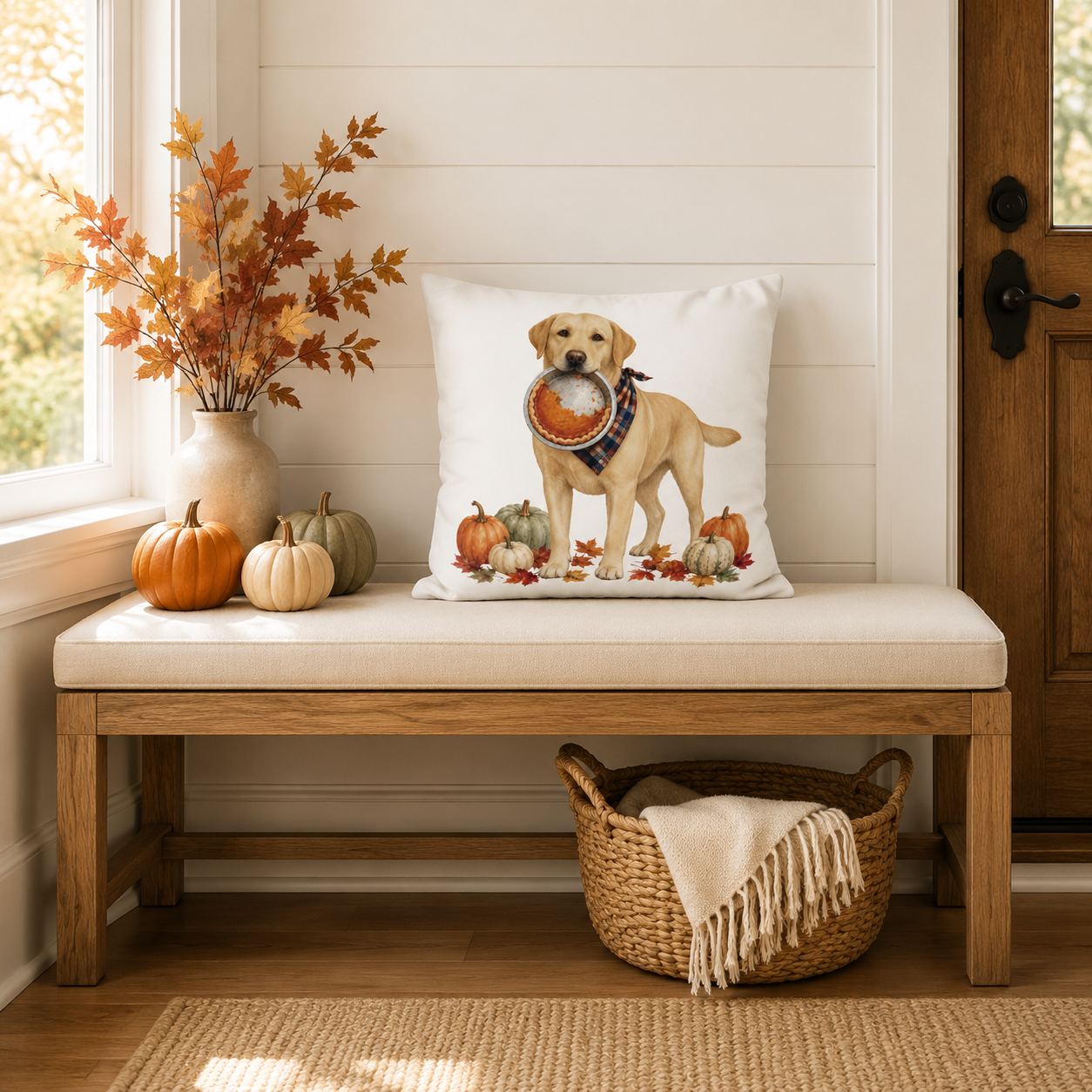 Thanksgiving Yellow Lab Pillow Cover – Double-Sided