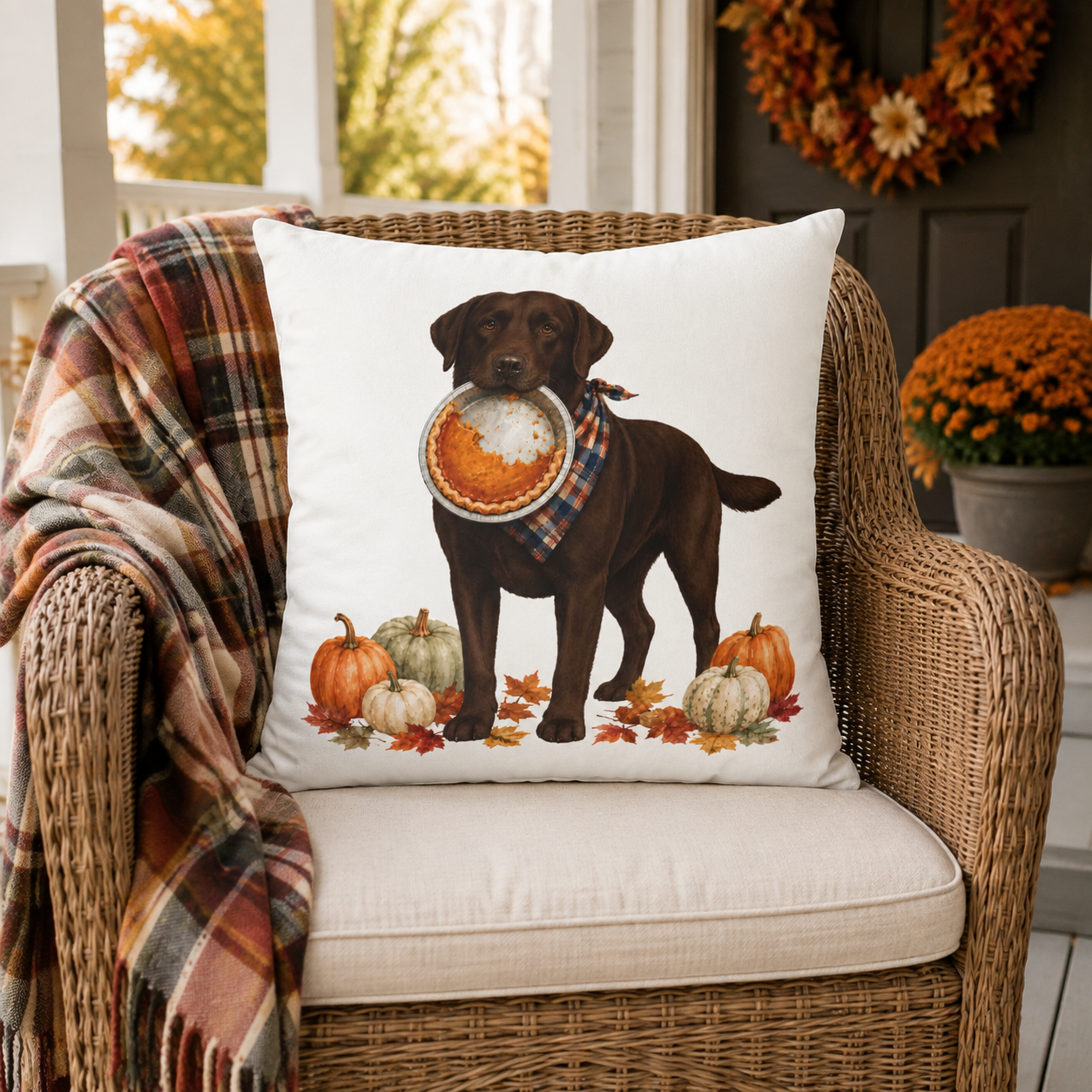 Thanksgiving Chocolate Lab Pillow Cover, Labrador Fall Decor, Pumpkin Pie Dog Lover Gift