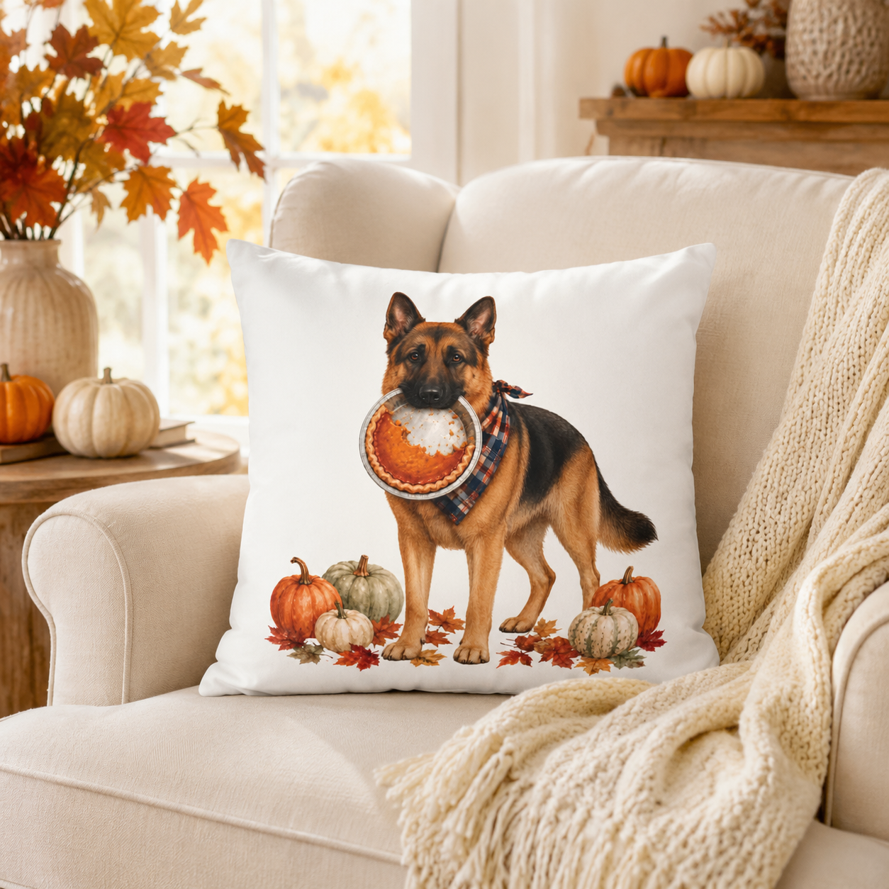 German Shepherd Thanksgiving Pumpkin Pie Pillow Cover
