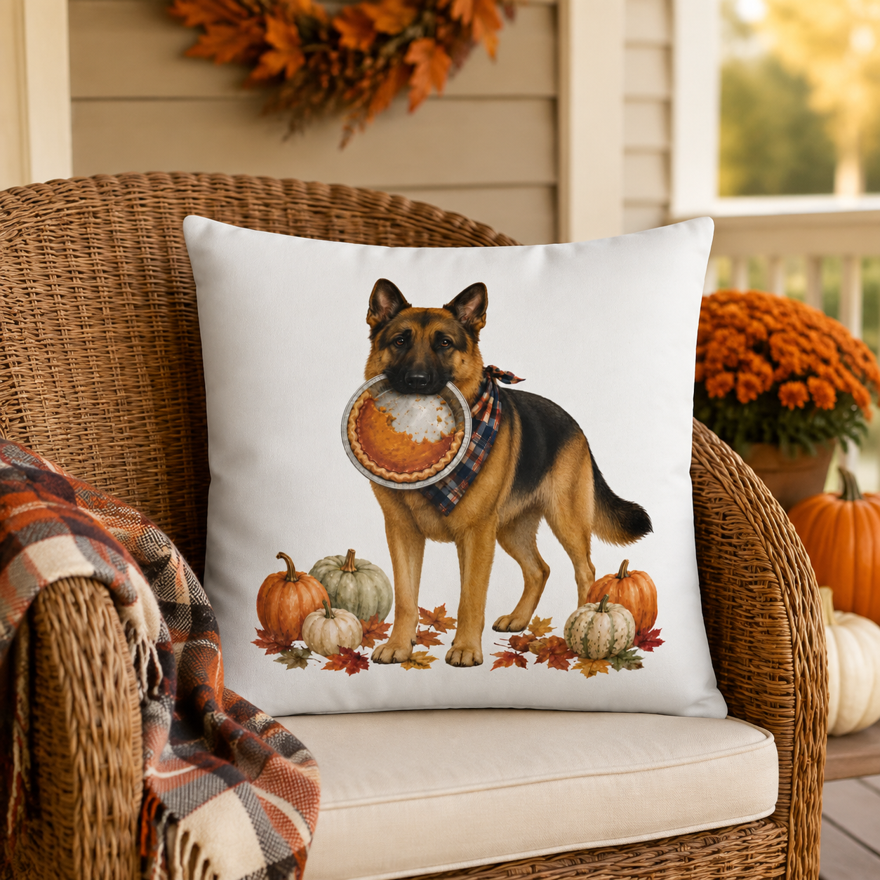 German Shepherd Thanksgiving Pumpkin Pie Pillow Cover