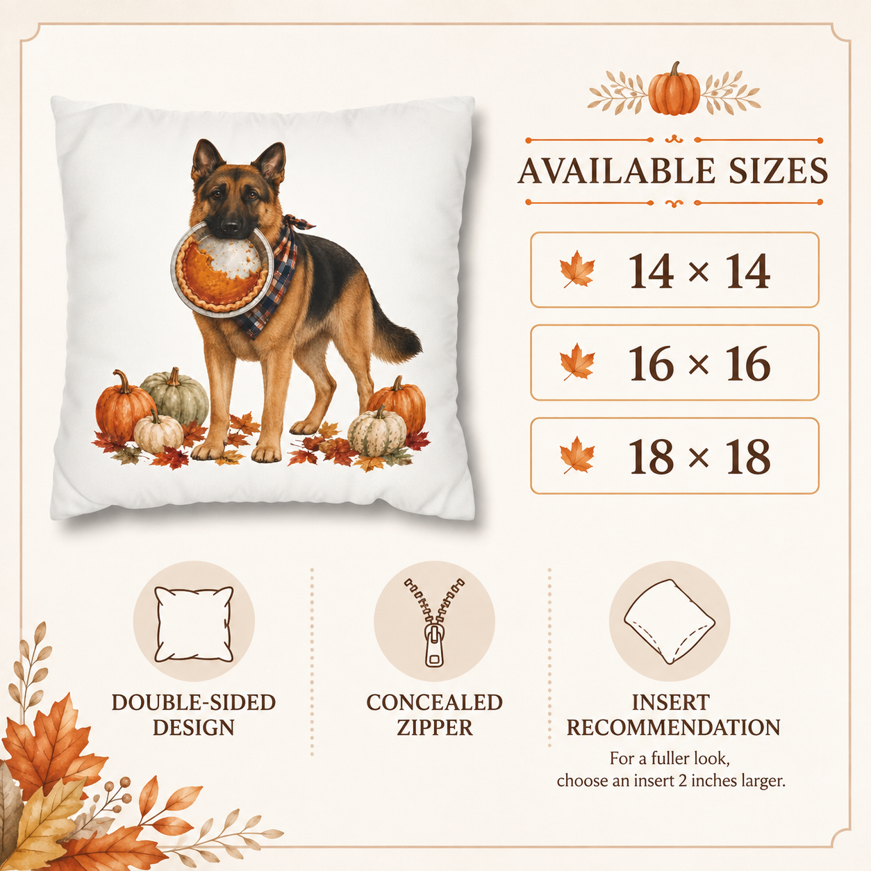 German Shepherd Thanksgiving Pumpkin Pie Pillow Cover