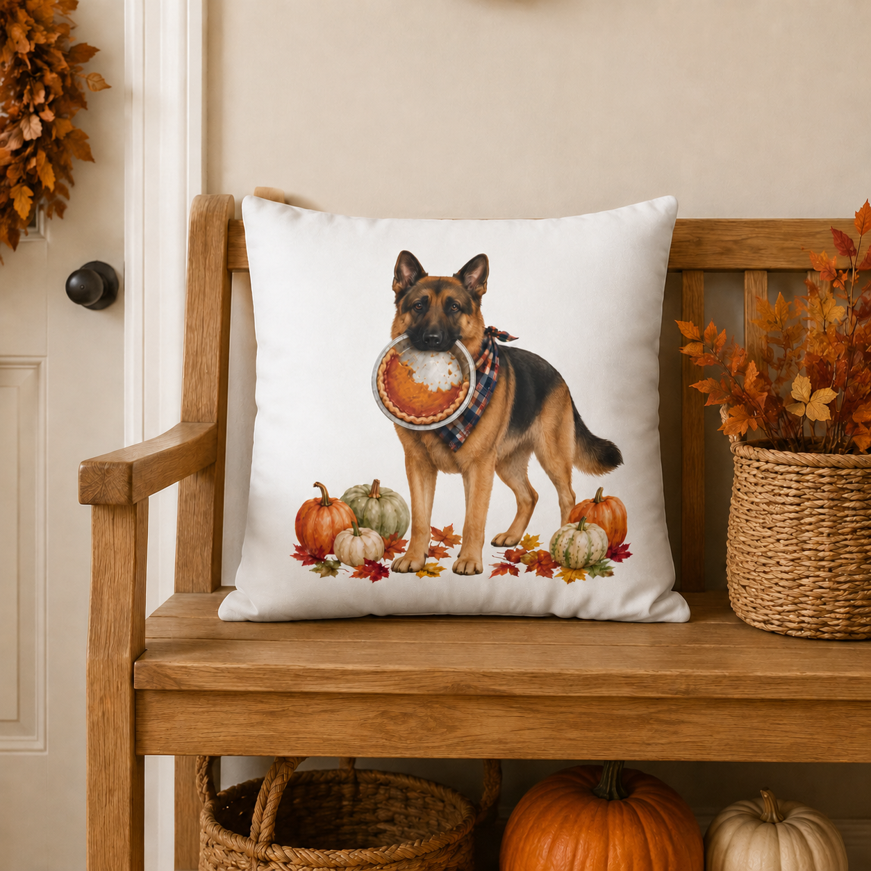 German Shepherd Thanksgiving Pumpkin Pie Pillow Cover